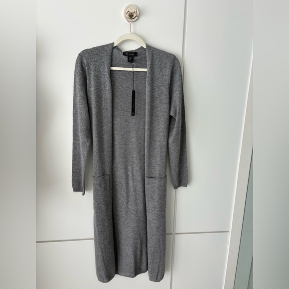 Tahari 100% Cashmere Belted Long Cardigan / Sweater Coat – Grey – M - Picture 2 of 6